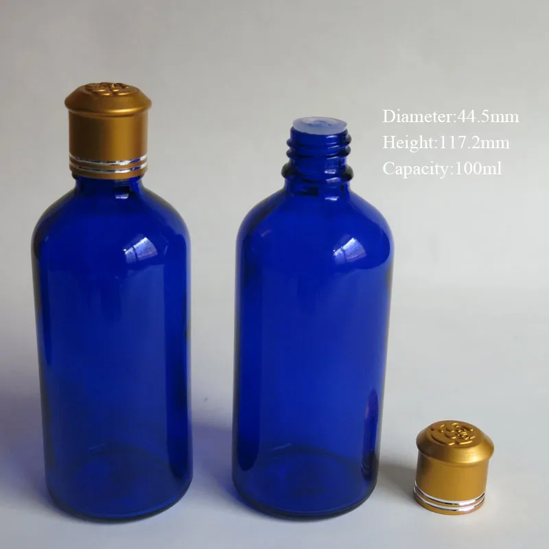Оптовая продажа 100 шт. 100 мл синий пустой эфирное масло стеклянная бутылка с вставкой и винт на крышке
