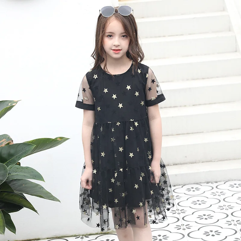 Детские платья для девочек Летние черные элегантные принцесс с цветами на