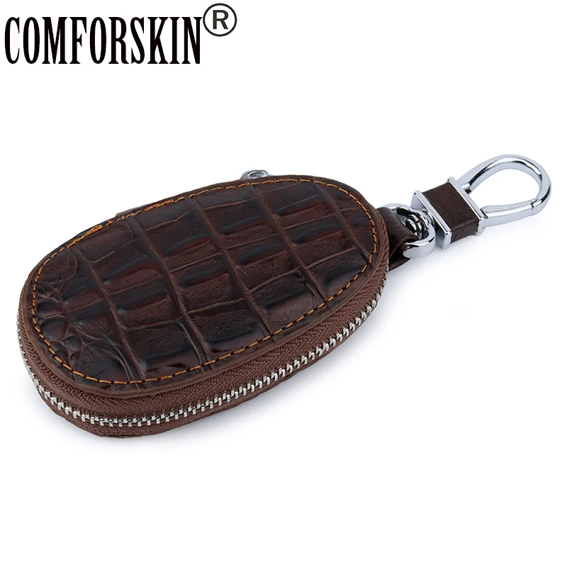 

COMFORSKIN Hot Key wallets High Quality Cowhide Crocodile Pattern Vintage Car's Key Case Real Leather Unisex Key Holder Key Bag