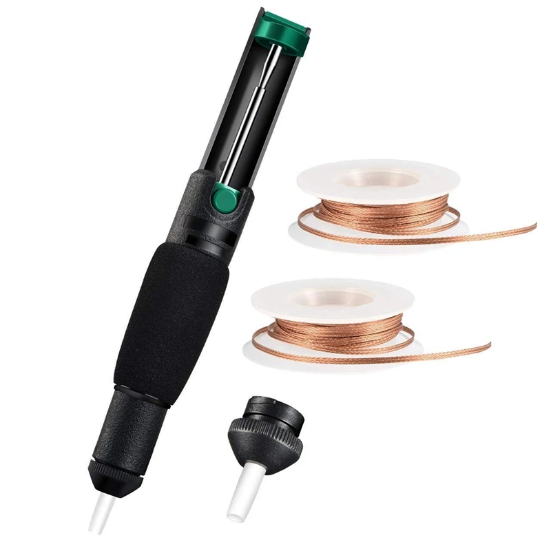 

4-In-1 Desoldering Pump Wick Set With Solder Sucker,2 Pcs Solder Braid(2.5Mm Width,1.5M Length)And Replaceable Solder Nozzle,V
