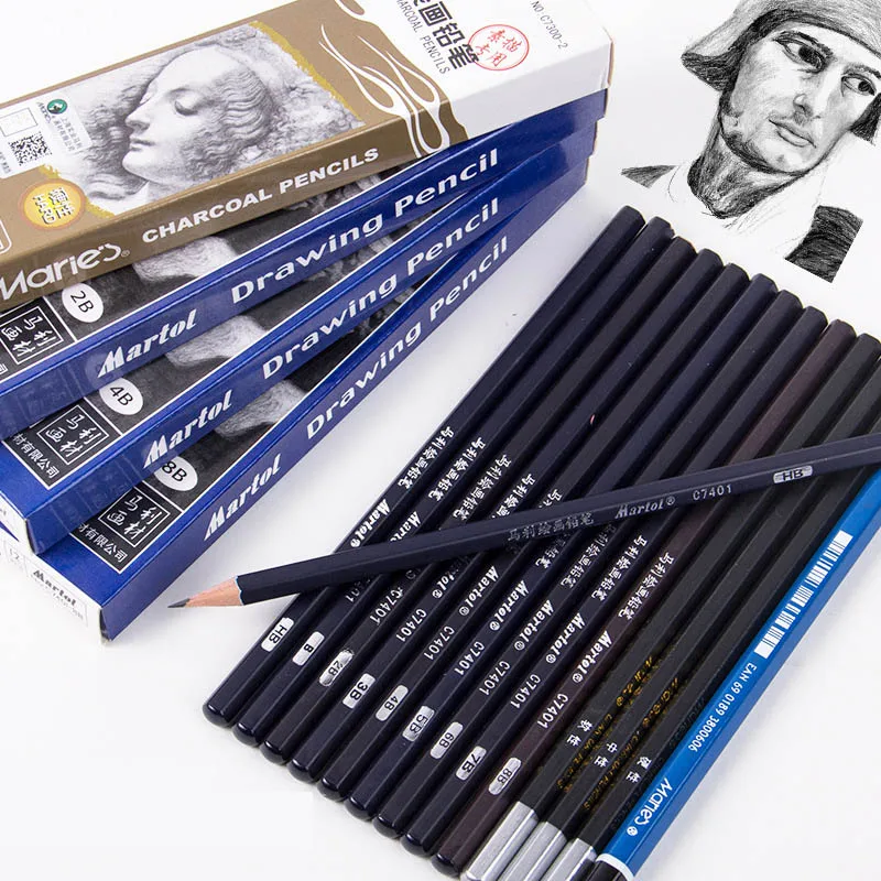 Matte Charcoal Drawing Pencils 12 Charcoal Drawing Pencils 14B 