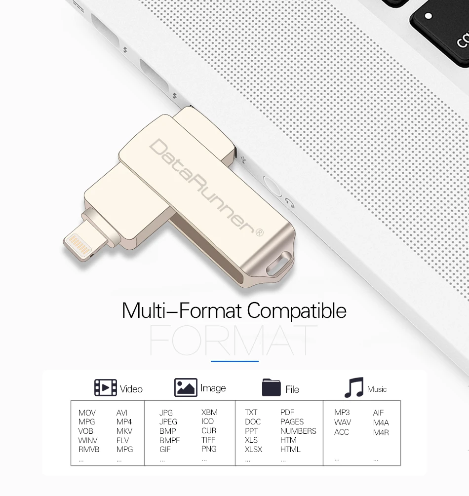 usb-накопитель DataRunner портативный флэш-накопитель для iPhone XS MAX/X/8 Plus 3 в 1 Micro usb-накопитель внешний накопитель