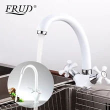 FRUD White Spray Painting Kitchen Sink Faucet Cold and Hot Water Mixer Tap Double Handle Single Hole Kitchen Crane Tapware