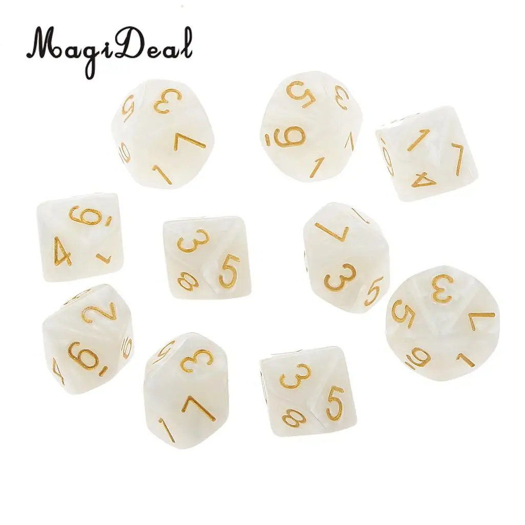 MagiDeal 10Pcs Acrylic Ten Sided Dices D10 for Friends Family Party Club Pub Bar Playing D&D RPG Games Funny Toys 22x22x22mm