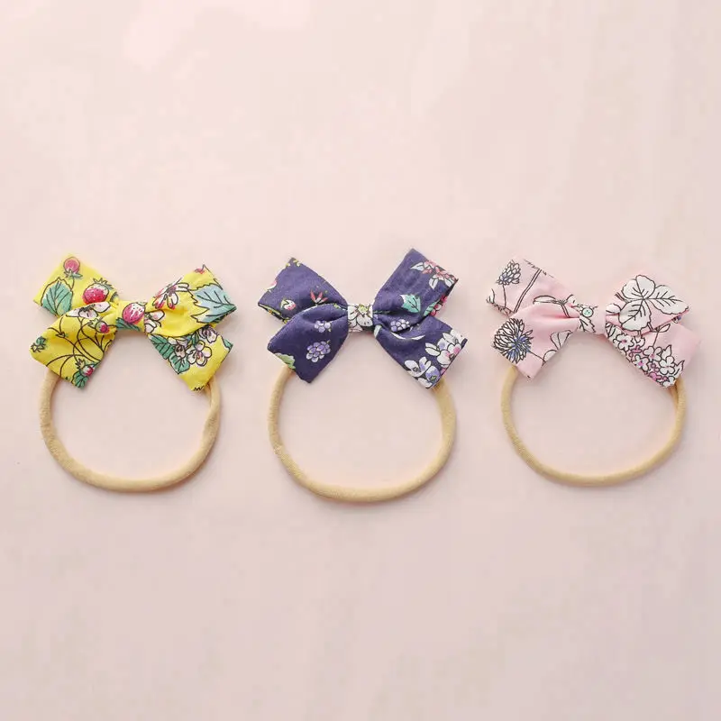 

Floral Spring Bow Baby Summer Hair Accessories Infant Toddler Stretchy Nylon Headband Sailor Bow Cotton Fabric bow HB363D