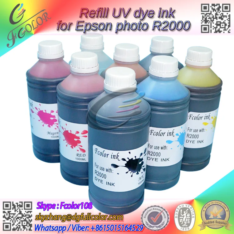 Free shipping 8color Printer refill ink for epson stylus photo R2000 UV