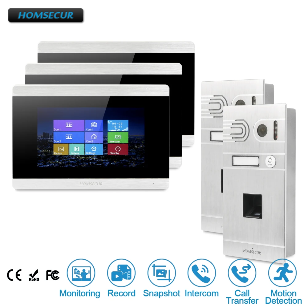 

HOMSECUR 7" Wired Video&Audio Home Intercom+Fingerprint Camera+Touch Screen Monitor For Apartment BC061-S + BM715-S