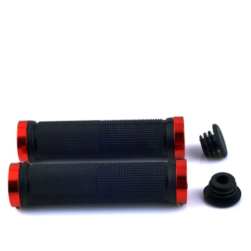 1 Pair Double Lock Bicycle Mountain BMX Bike Handle Bar Grips Cycling Rubber Handlebar Grips Bicycle Parts Accessories 6 Colors - Color: Red