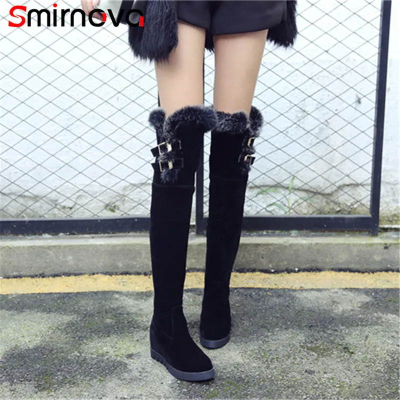 

Smirnova NEW arrive large size shoes 2020 winter keep warm over the knee boots flock woman boots high heel hot fur thigh boots