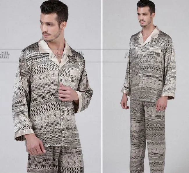 Luxury Mens Silk Satin Pajamas Pajama Pyjamas PJS Sleepwear Set U.S.S,M,L,XL Long Sleeves Blue organic pyjamas