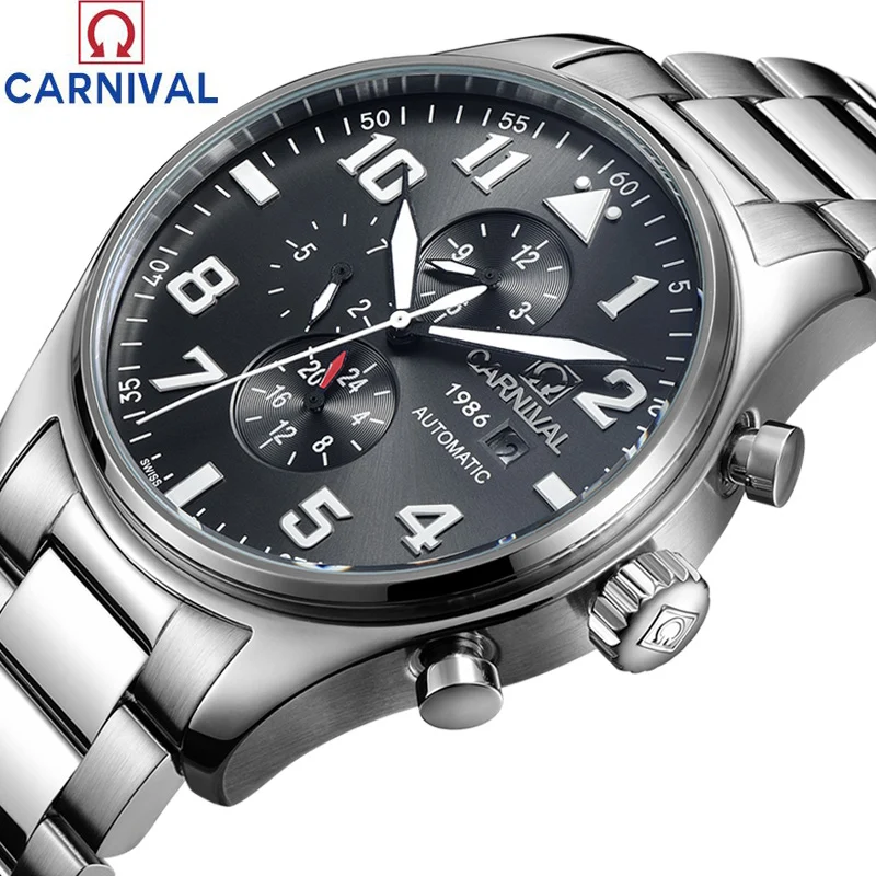 كرنفال الياقوت التلقائية الميكانيكية ووتش الرجال الفضة المقاوم للصدأ للماء الأزرق ووتش relogio المذكر كرنفال الياقوت التلقائية الميكانيكية ووتش الرجال الفضة المقاوم للصدأ للماء الأزرق ووتش relogio المذكر