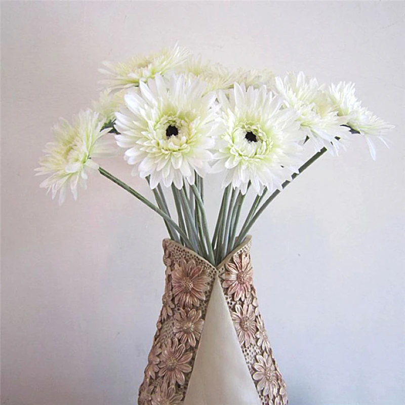 6pcs/lot Ivory White Gerbera Daisy Artificial Flowers Bouquet Wedding