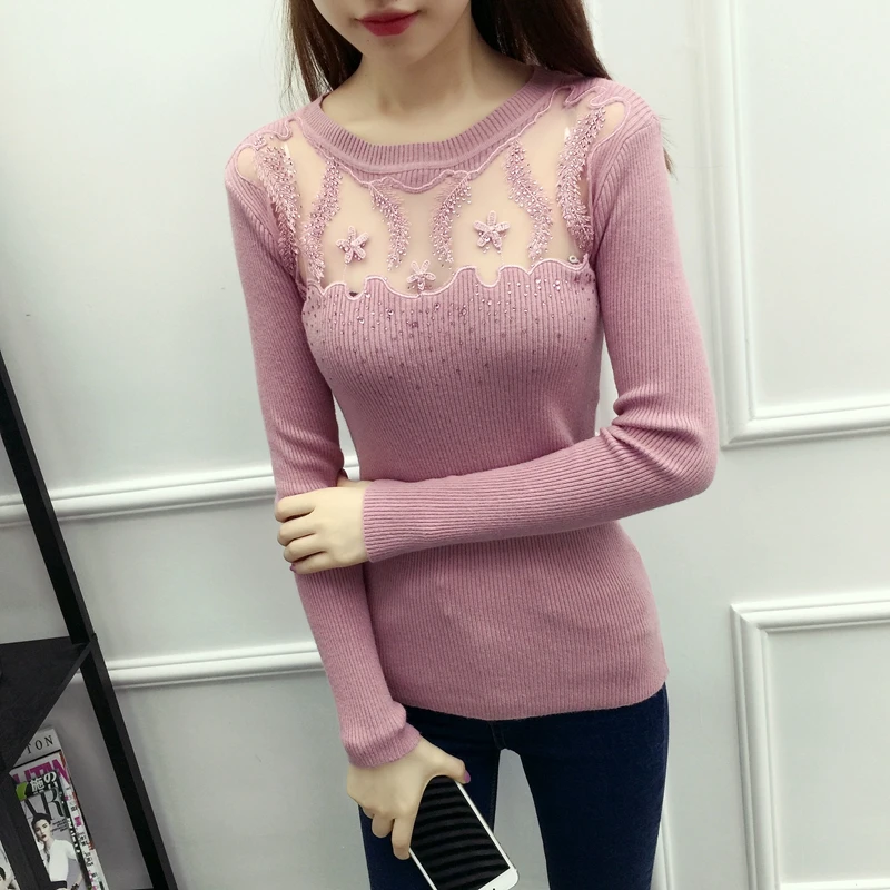 WWENN Women Sweater Pullovers Fashion Casual Long Sleeve O-neck Twist Knitted  Sweter Casacos Femininos Lace Diamond Cashmere
