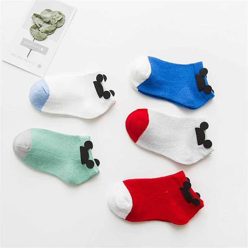 

5 Pair Kids Mouse Ear Socks Neonatal Summer Mesh Cotton Polka Dots Plain Stripes Kids Girls Boys Children Socks for 1-12 Year