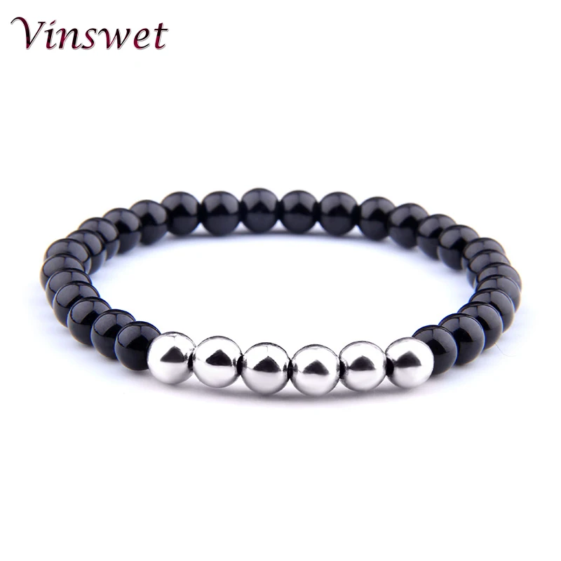 

Vinswet Black stone charm Bracelet Bematite onyx Charm Bracelet For Men&Women Bracelets Jewelry Pulseras Gift For Man Homme
