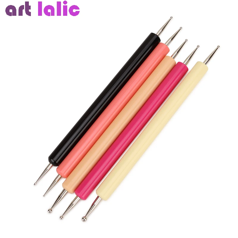 

5Pcs/set 2 Way Color Dotting Pen Marbleizing Nail Art Dot Dotting Acrylic UV Gel Polish Painting Rhinestones Manicure Tools