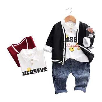 

2019 spring and autumn new fashion cute smiley face cartoon children's wear three-piece autumn children's suit