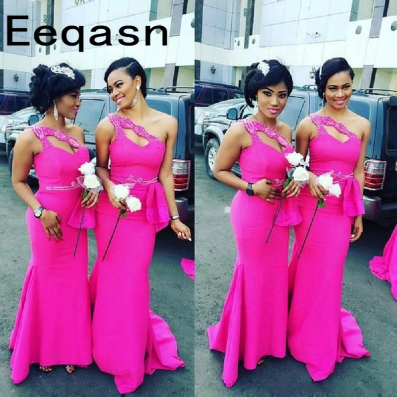 Groothandel Fuchsia Mermaid Lange Bruidsmeisjekleding Voor Vrouwen 2019 Sexy Een Schouder Bruidsmeisje Jurk Formele Party Gown Goedkope Groothandel Fuchsia Mermaid Lange Bruidsmeisjekleding Voor Vrouwen 2019 Sexy Een Schouder Bruidsmeisje Jurk Formele Party Gown Goedkope