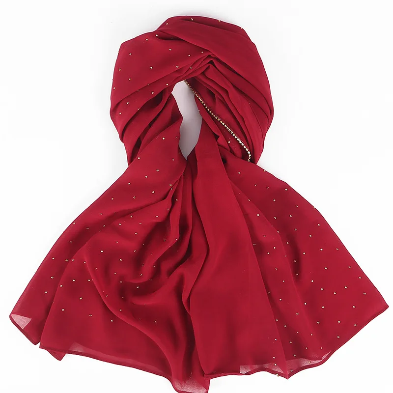 70*180 см, летний мусульманский шифоновый хиджаб, шарф, украшенный бисером, головной платок, Исламский длинный головной платок, шарфы для женщин, musulman