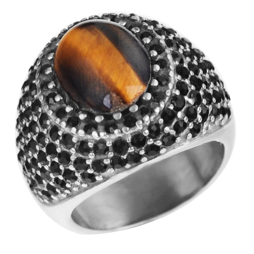 

SIRIUS Tiger eye stone and Black Cz Princess Diana Engagement Ring for Women