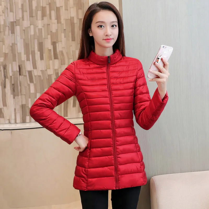 Neploe Осень Зима Плюс Размер стеганая куртка обтягивающие однотонные женские пальто на молнии модные хлопковые плиссированные женские пальто 45485 - Цвет: red
