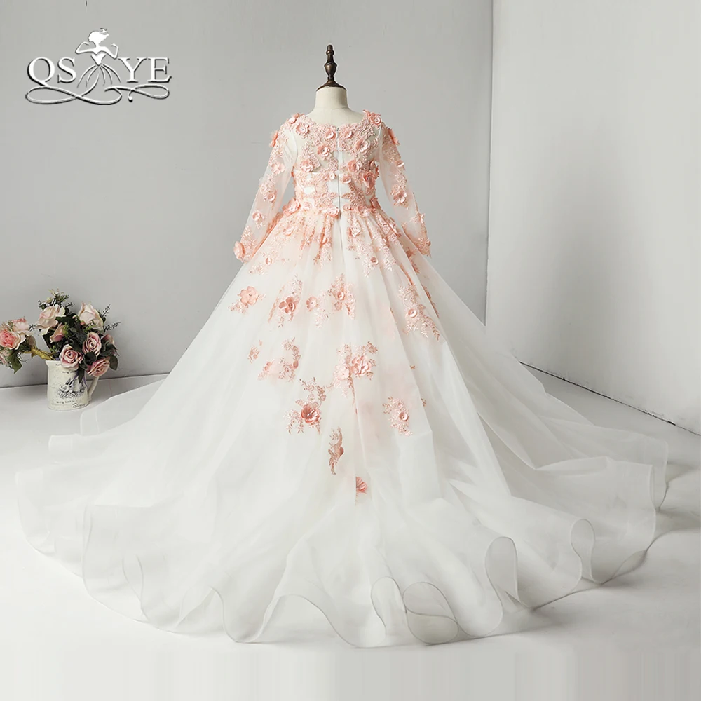 QSYYE 2018 бальное платье 3D цветочные кружева с цветочным узором для девочек платье для свадьбы с круглым вырезом лук Аппликации Тюль платье