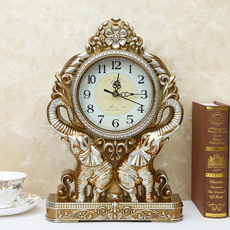 Tanie Europejski Retro zegar na biurko kreatywny słoń zegar na biurko domu salon dekoracja sypialni