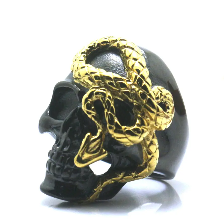 

Size 7 To Size 16 Unisex 316L Stainless Steel Punk Gothic Black Skull Cool Snake Newest Ring