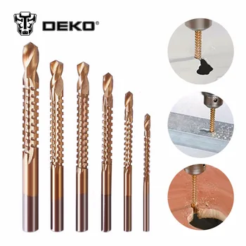 DEKO 6Pcs Power Saw Set HSS Steel Titanium Coated Woodworking Wood Twist Drill Bit