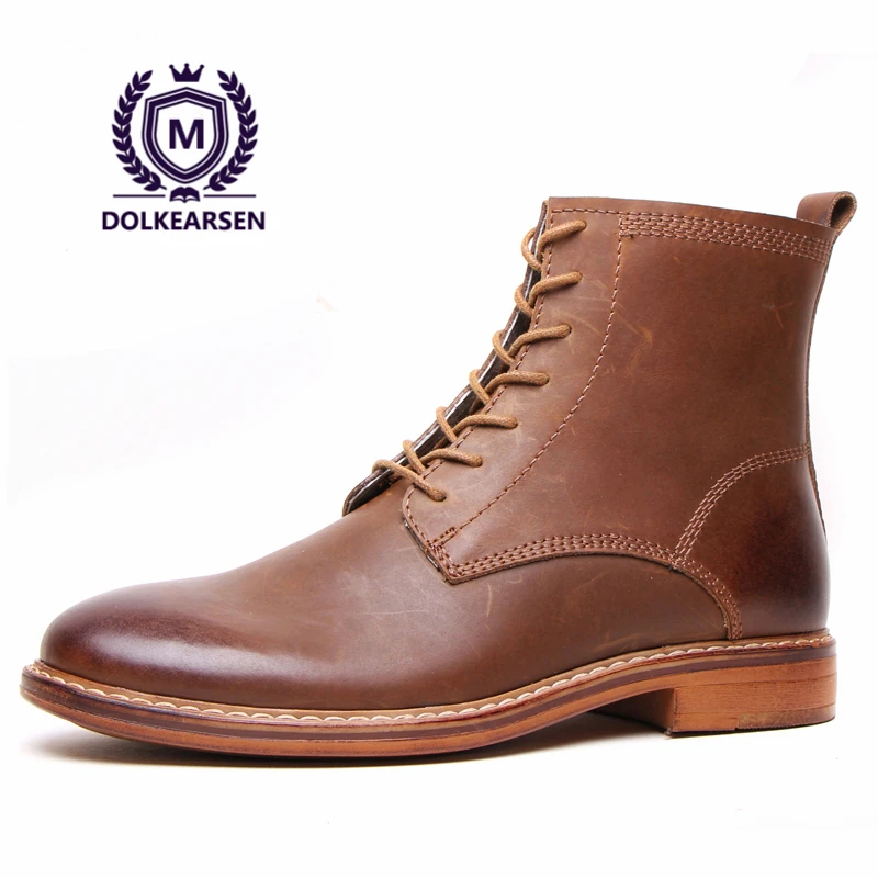 DOLKEARSEN 2017 Spring/Autumn Men Boots Genuine Leather Winter Plush Ankle Boot Lace-up zipper Martin D161107 | Обувь