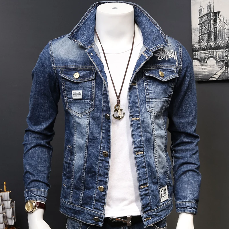 HCXY 2019 Spring Autumn Fashion Men's Denim Jackets Coats Men cotton Jacket Mens Jean Jacket Outwear Male Cowboy Size 5XL