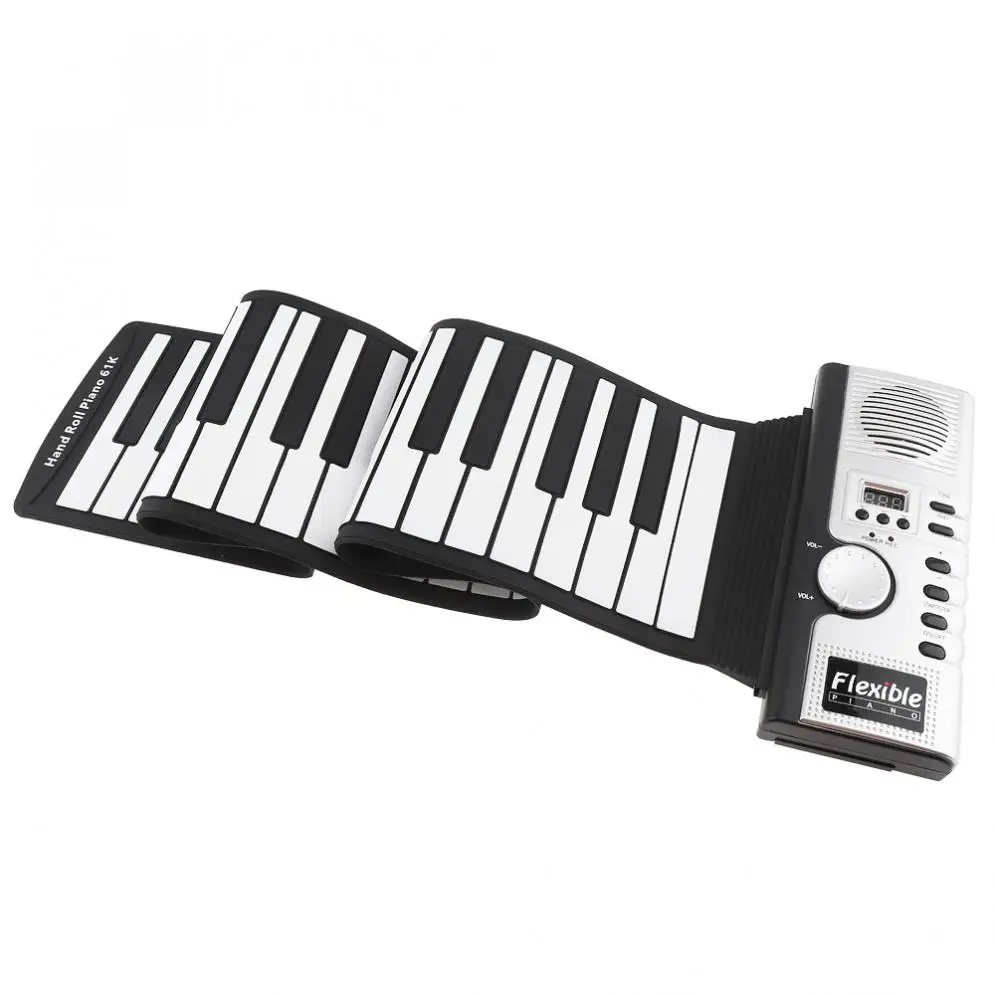  61 Keys Folding Electronic Silicone Flexible Hand Roll Up Piano Built-in Speaker MIDI Out Keyboard 