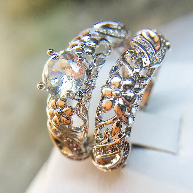 DODO Unique Hollow Flower Pattern Ring Set For Women AAA Cubic Zirconia Hand Finger Round Jewelry Wedding Bijoux Wholesale YR256 (7)