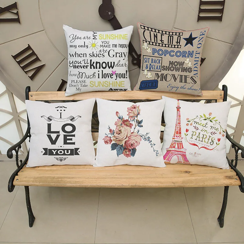 Modern simple European style printed cotton linen decorative pillowcase English Letter sofa
