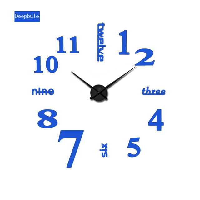 Супер большие DIY настенные часы акриловые+ зеркальные большие настенные часы персонализированные цифровые часы 120x120 см - Цвет: blue
