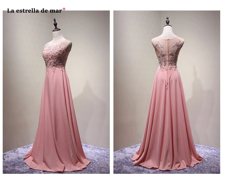Vestido madrinha 2018 Новый Топ Кружева Кристалл шифоновых линия розовое невесты Длинные Реальные фото robe demoiselle d'honneur