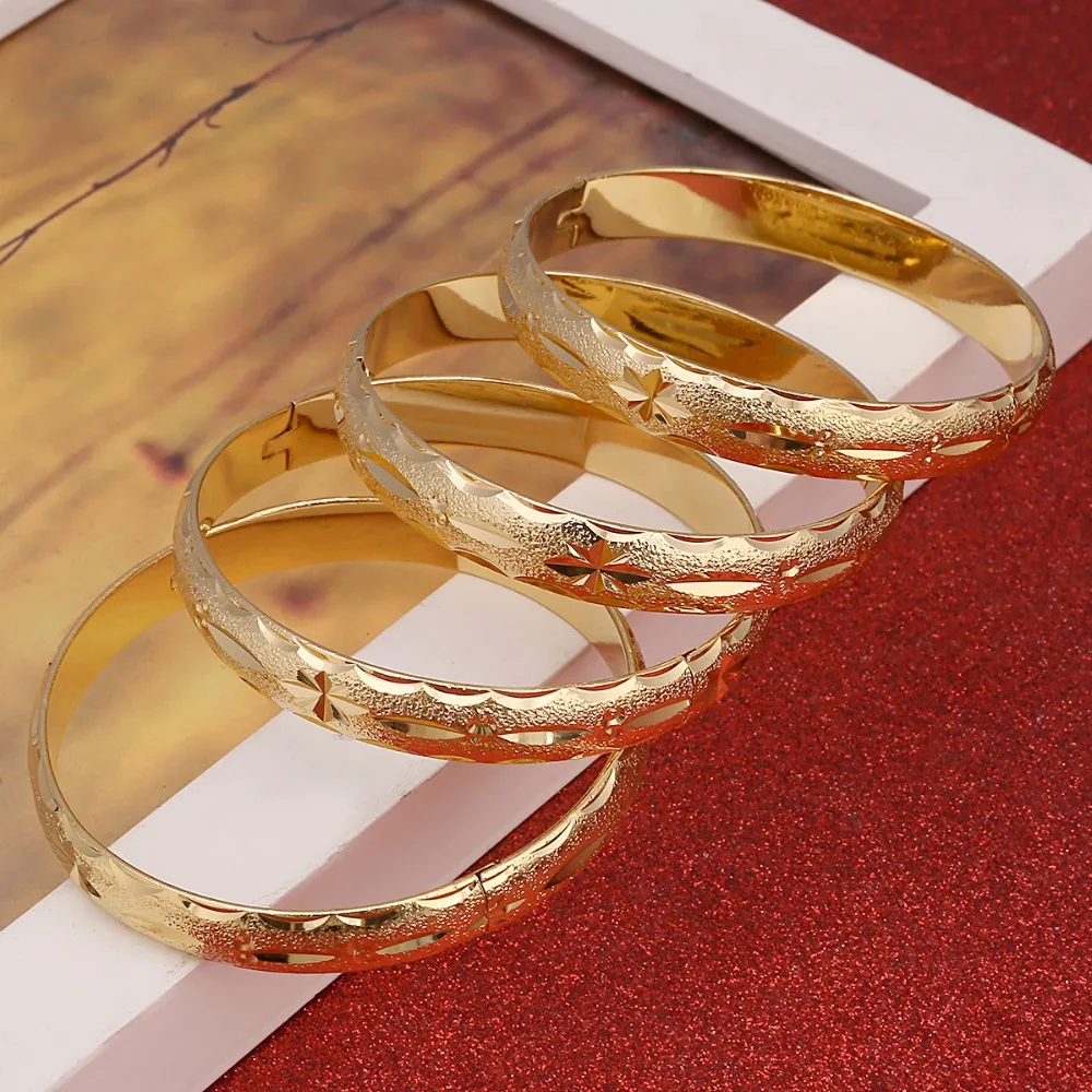Bangle Bracelet 24k Gold Bangle For Women Gold Dubai Bride Wedding Ethiopian Bracelet Africa Bangle Arab Jewelry Charm Bracelet