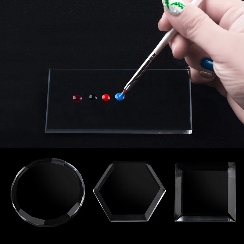 1Pc Transparent Glass Pigment Paint Palette Mixing Spatula Manicure Nail Art Tool Plate High Quality 3 Patterns | Красота и здоровье