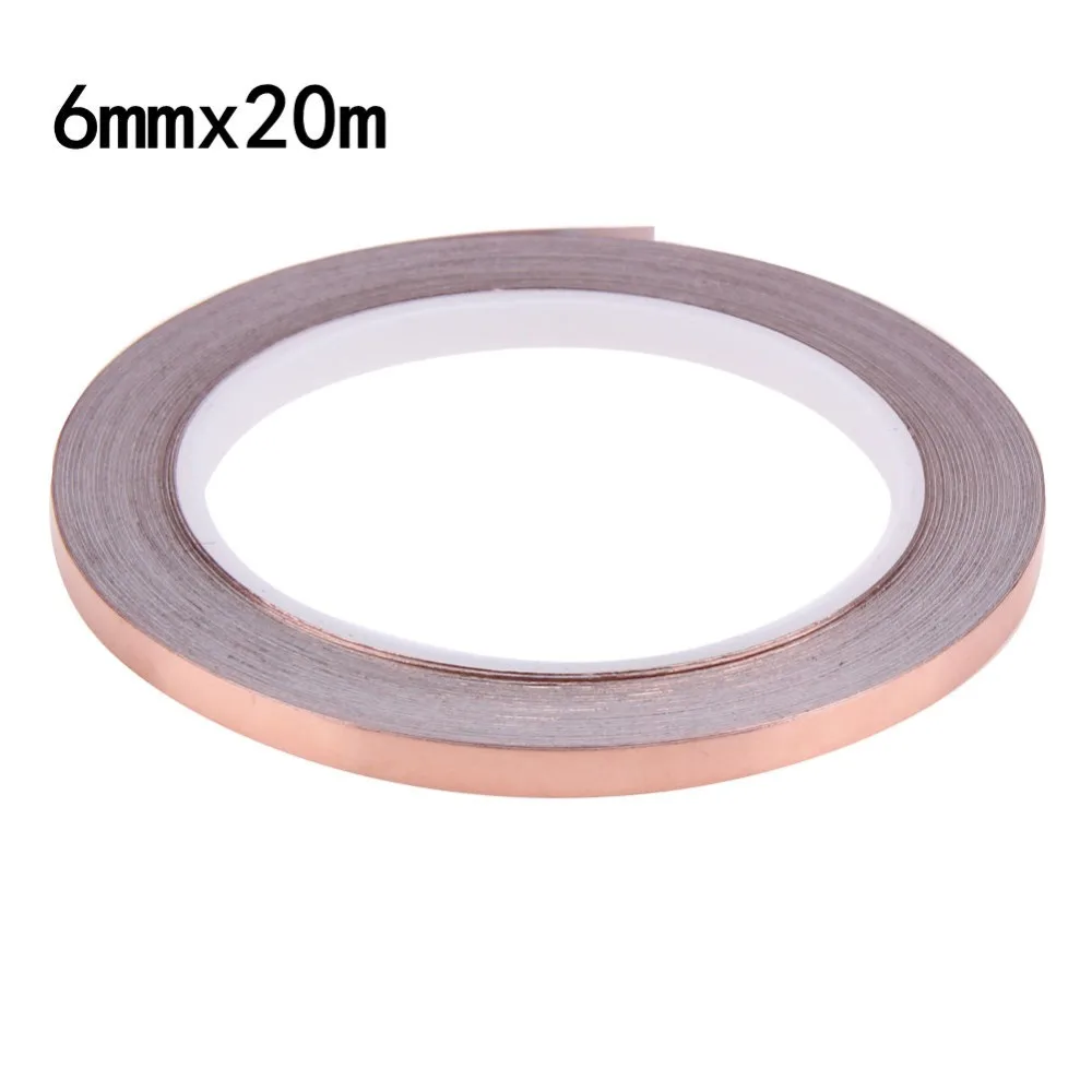 

6mm 20m Single Side Conductive Copper Foil Tape Strip Adhesive EMI Shielding Heat Resist Tape for Electronic Components Barrier