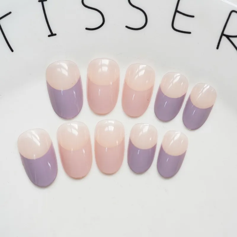 

Round head of purple grey + bare pink nail nail Fake nails long finished nail art piece in the patch