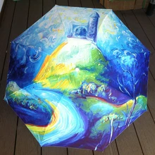 Классический высококачественный разноцветный зонтик с масляной краской, синий зонт для защиты от солнца и дождя, 3 складных зонта, акция