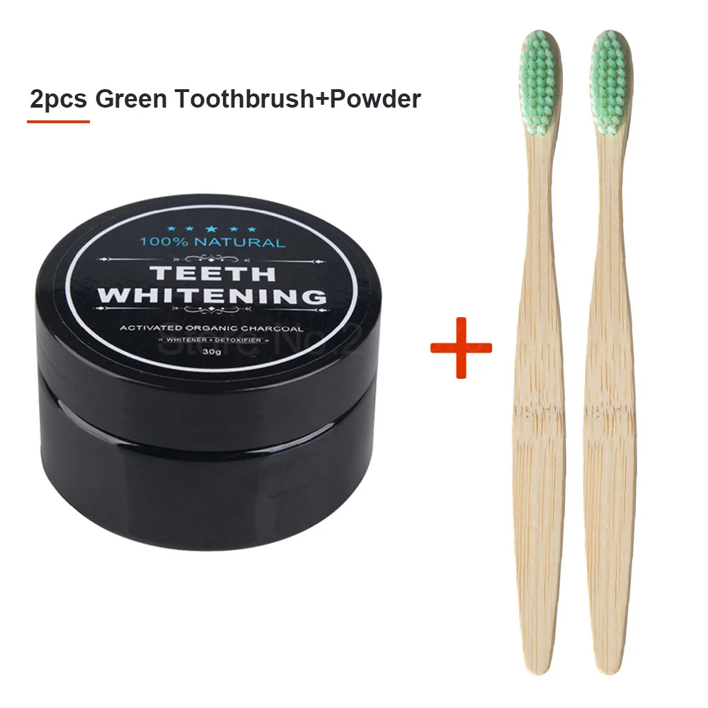 2green and powder Отбеливание зубов 30 г порошок дым кофе чай пятно удалить активированный уголь Бамбук порошок гигиена полости рта уход за зубами - Цвет: 2green and powder