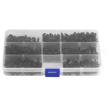 

340Pcs/Set Flange Self Tapping Screws Bolt Cross Head Black Assorted Set with Case Black