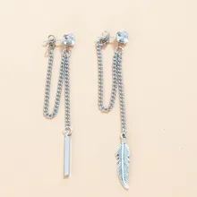 Корея KPOP после висит Тип Кристалл кисточкой полосы Нержавеющая сталь асимметричные серьги стержня для Для женщин мужчин Модные украшения