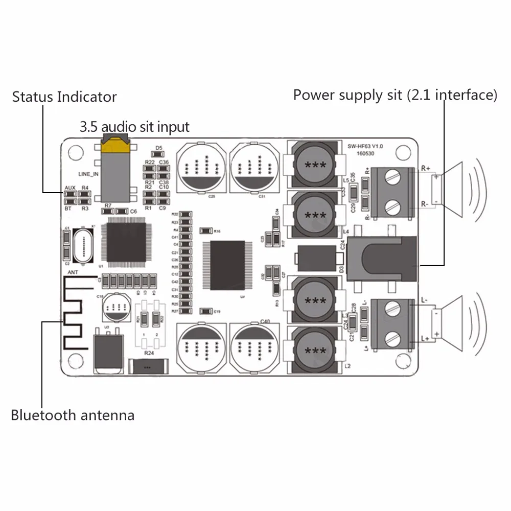 Плата усилителя мощности TDA7492P аудиоплата с Bluetooth приемником 2x25 Вт мини усилитель