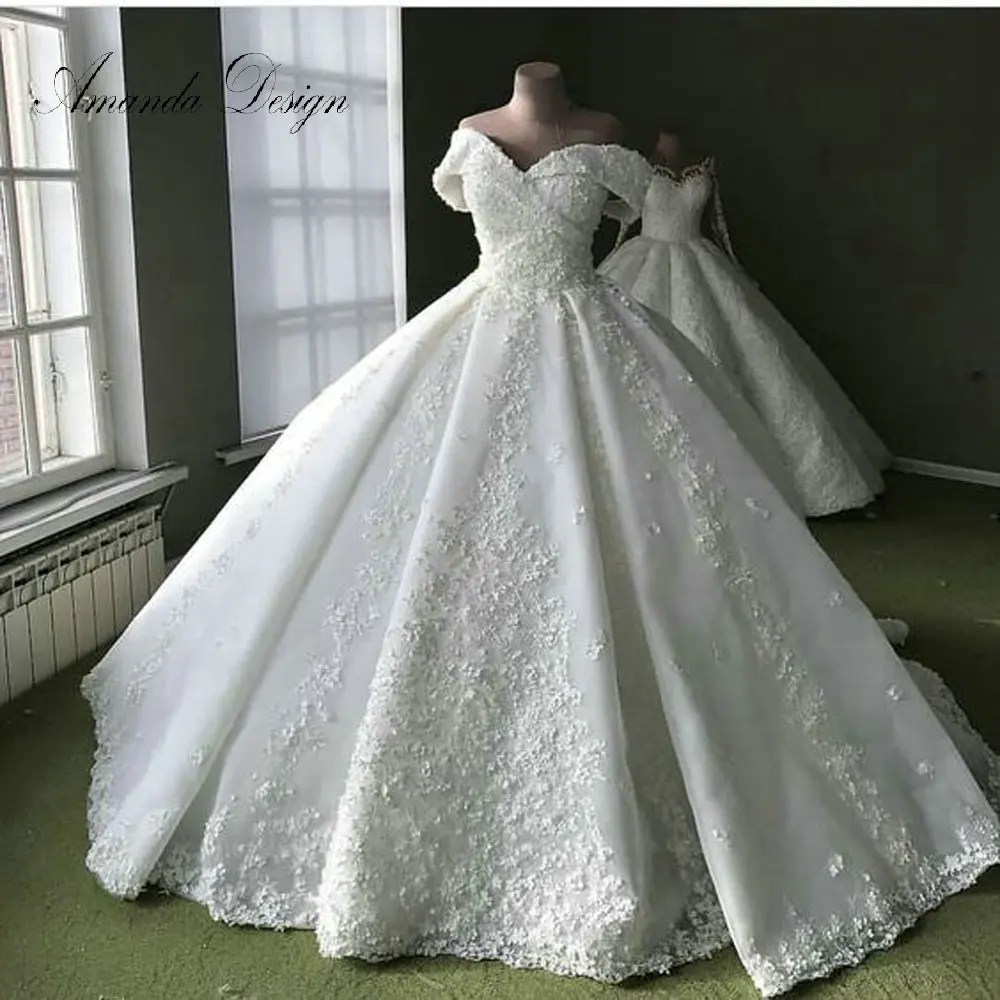 Robe de mariée dentelle с открытыми плечами кружево Аппликация из цветов ручной работы свадебное платье