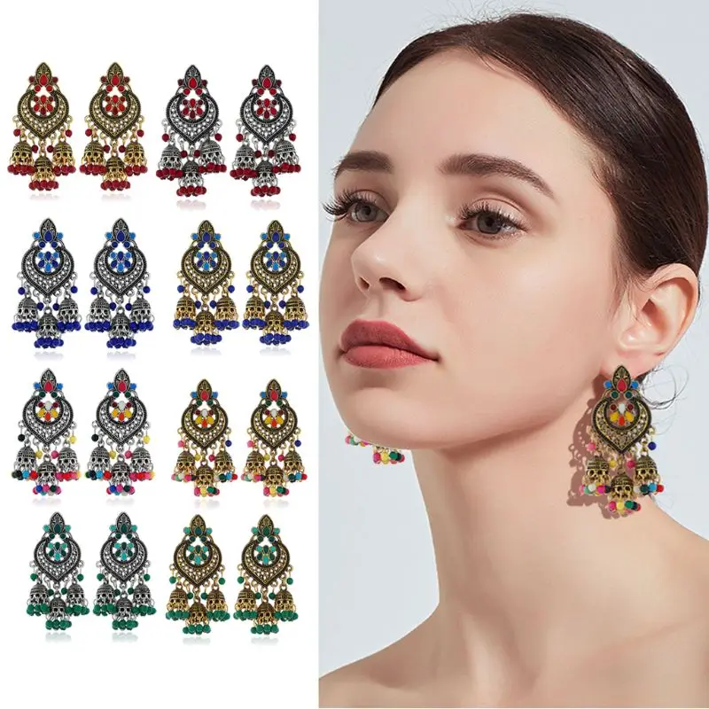 Серьги подвески Kundan Jhumka Jhumki 1 пара в стиле ретро Индийских Болливуда цыганские
