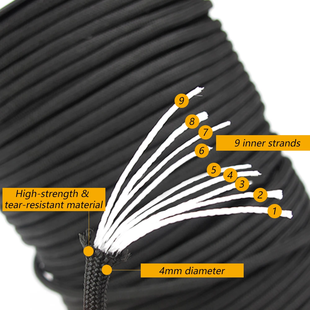 100 м парашютный шнур в рулоне 550 типа Паракорд шнур 9 нитей сердечников спасательная палатка походная веревка рулон парашютного шнура