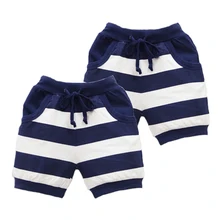 Шорты для маленьких 2 шт./партия; Новая детская одежда в полоску из чистого хлопка; спортивная одежда для мальчиков; коллекция года; костюм-шаровары с эластичной резинкой на талии; Little Q