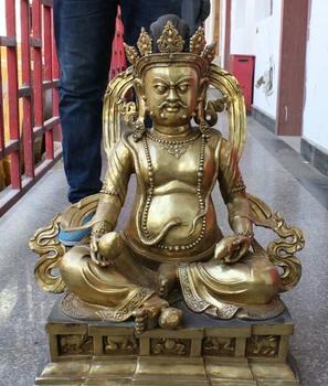 

wholesale factory 28" Folk Chinese Bronze Gilt Buddhism Mammon Yellow Jambhala Buddha Statue Set AE1024 AB1025
